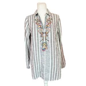 Soft Surroundings Tunic Blouse Sz S Paisley Floral Embroidery Cotton Boho Hippie